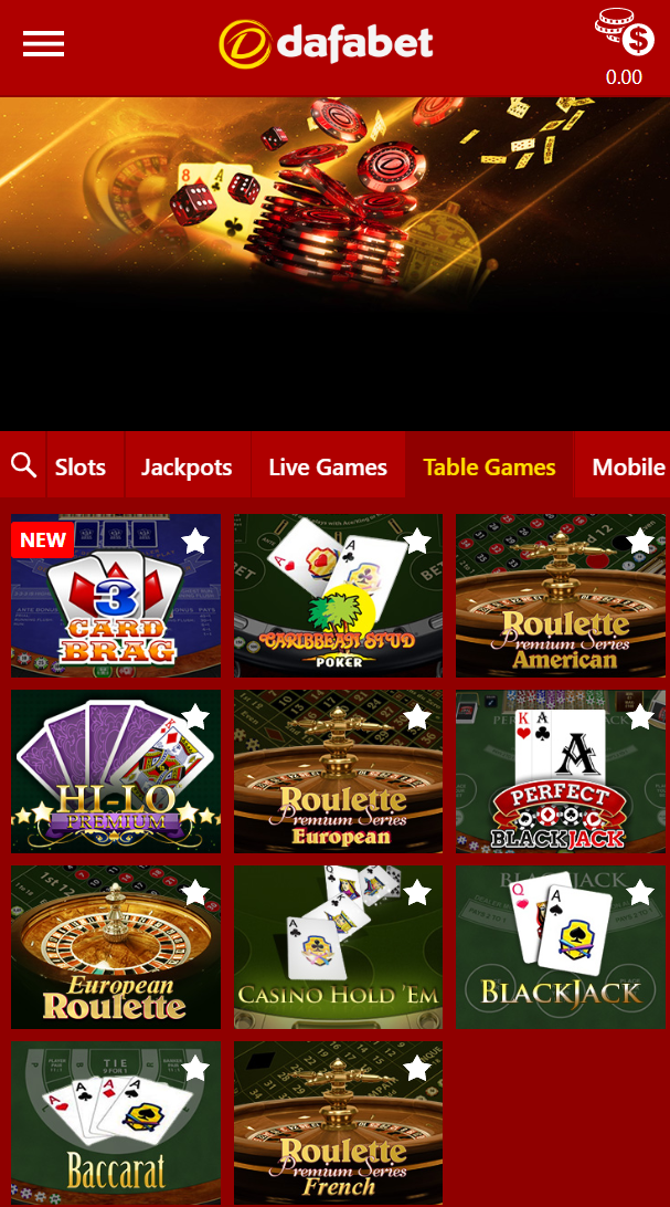 Overview of the table games that you can find on Dafabet 