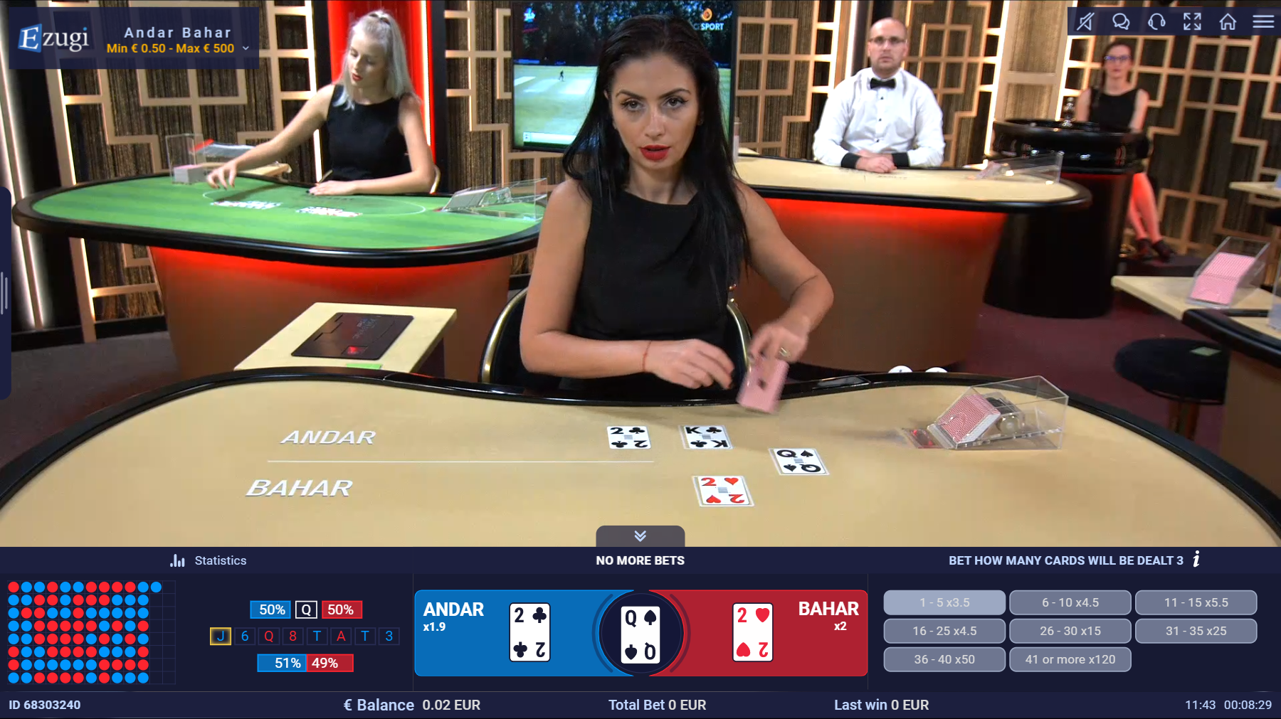 Andar Bahar being played on Live-casino