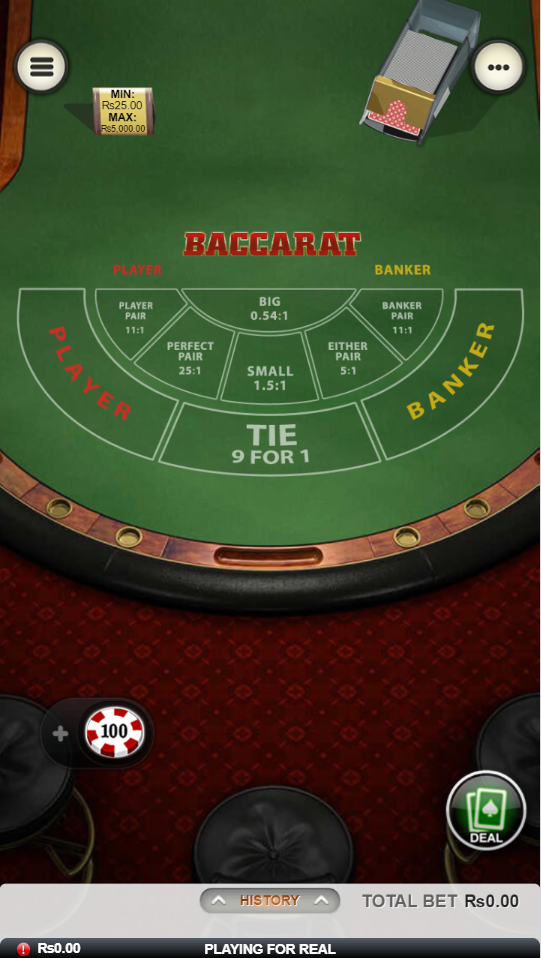 No-live version of Baccarat played on mobile