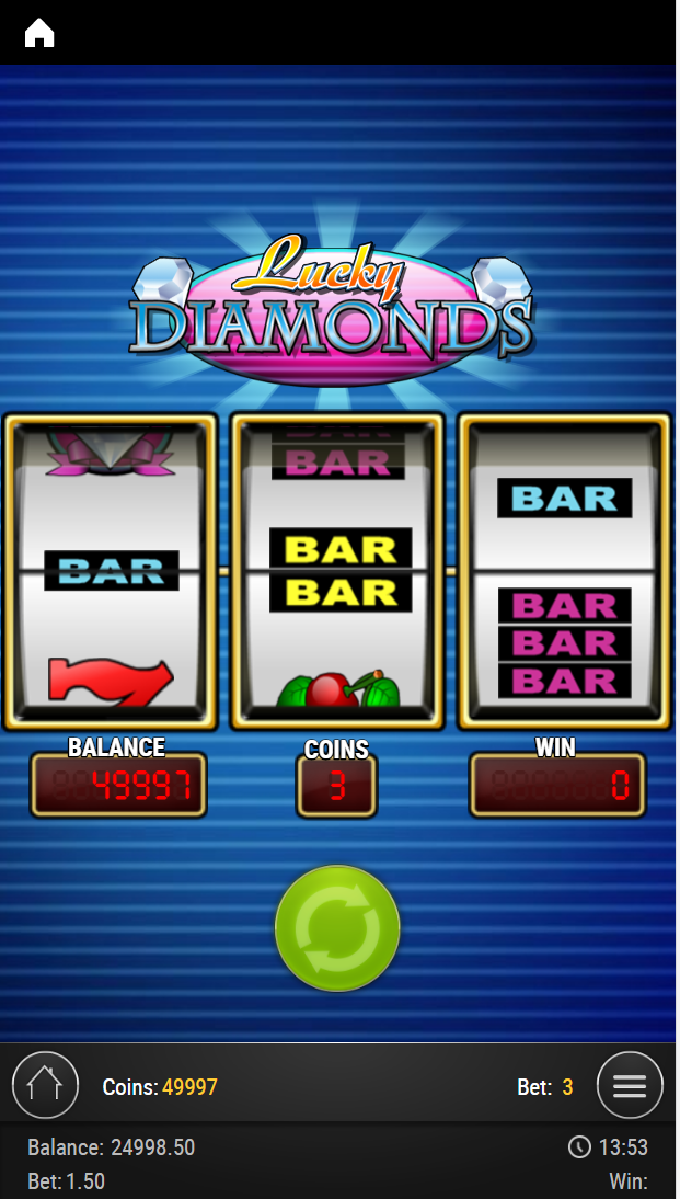 A classic slot called Lucky Diamonds being played on a mobile phone.