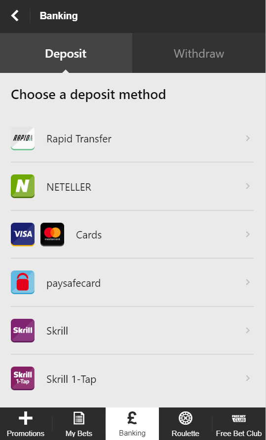 Different deposit methods you can use at Betway