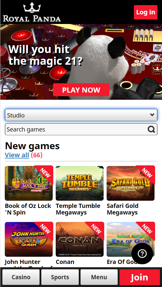 Royal Panda homepage layout on mobile