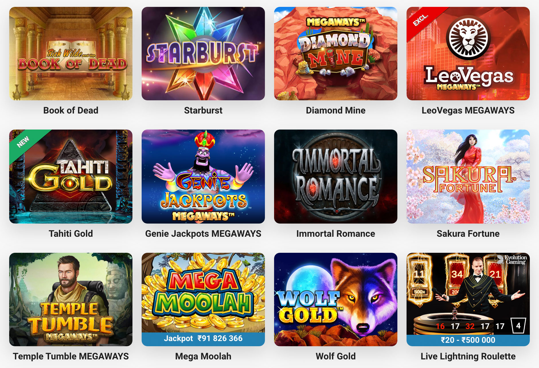 Picture of top online casino games at LeoVegas