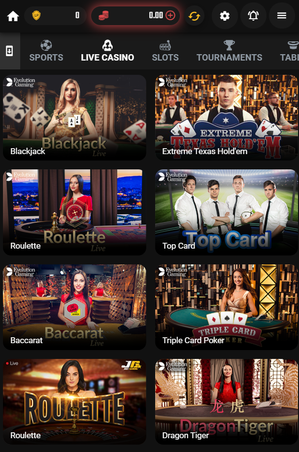 live casino section at JeetWin on a mobile