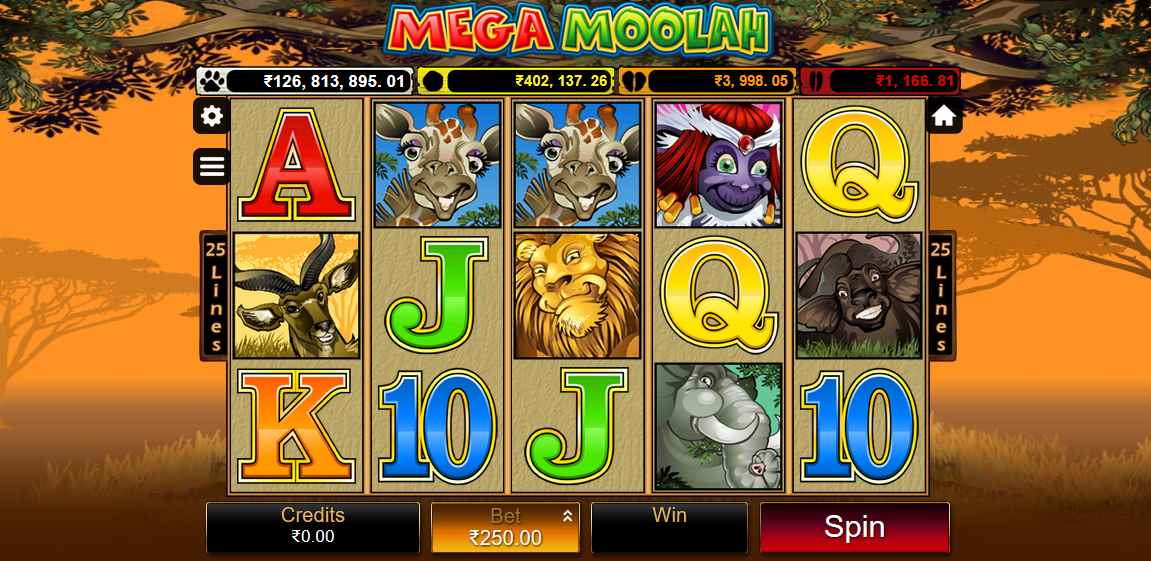 The online casino slot Mega Moolah being played on mobile at 10CRIC Casino.