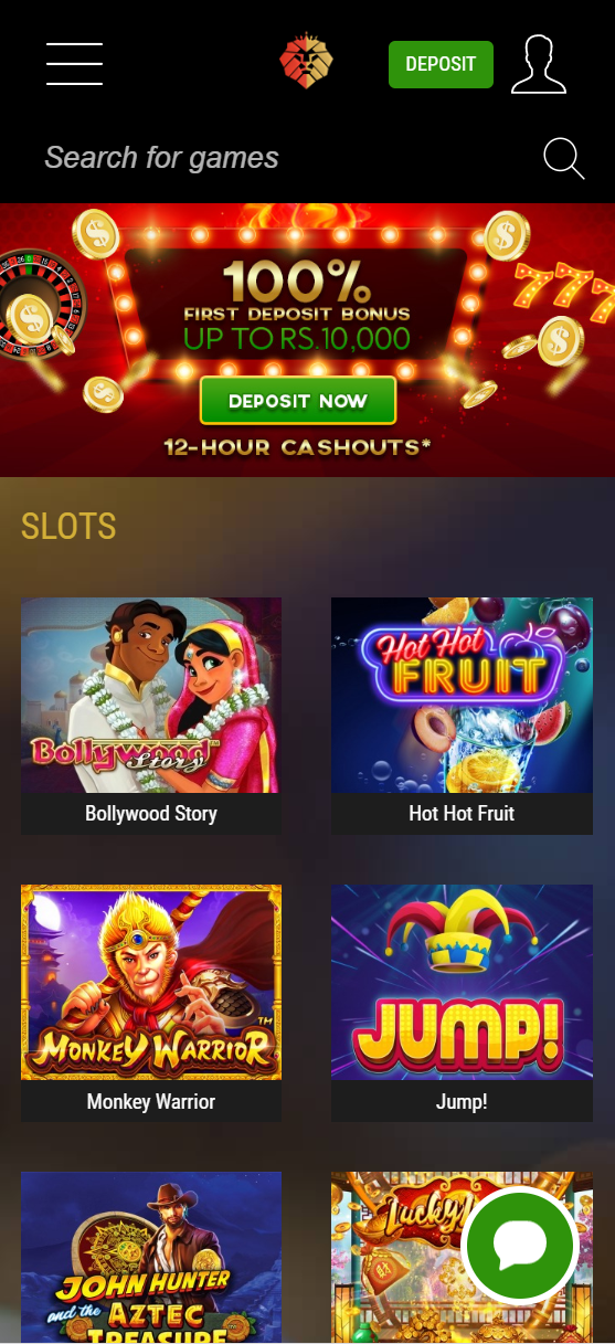 Mobile layout of the slot section with a search engine on ShowLion