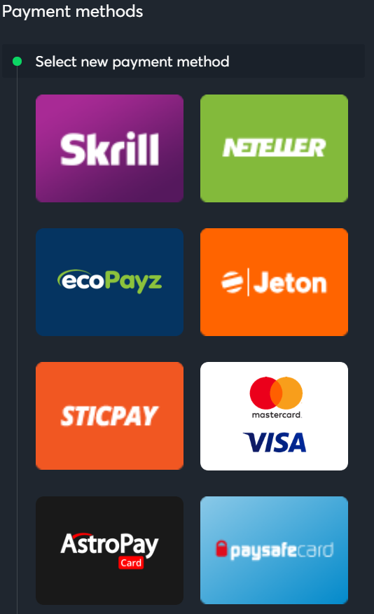 Different payment methods you can deposit with