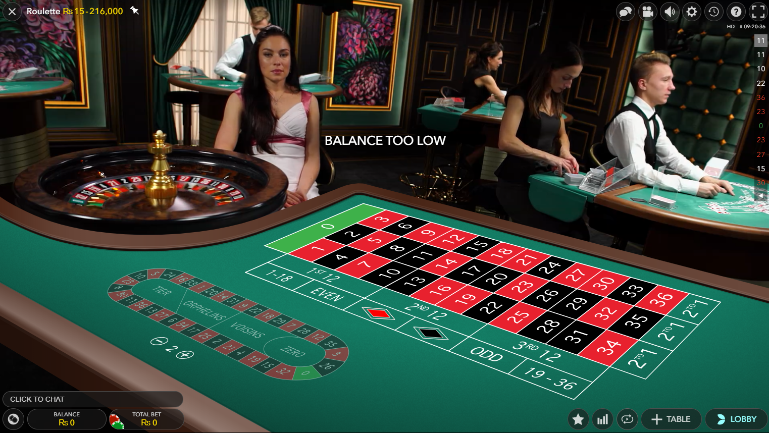 Live roulette being played with 3d view on mobile at an online casino.