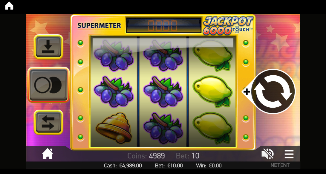 Jackpot 6000 being played on a mobile at an online casino.