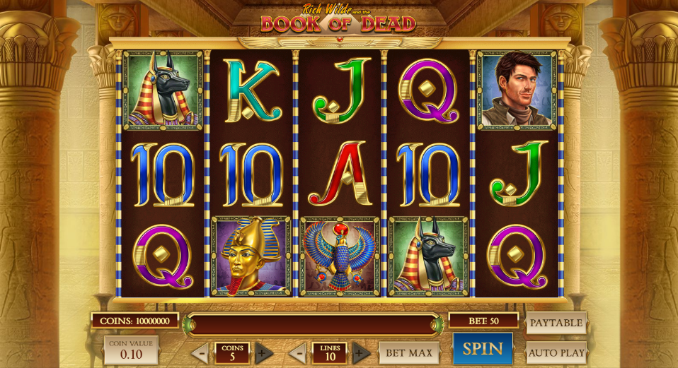 Picture of how the online casino slot Book of Dead looks like when playing on a mobile