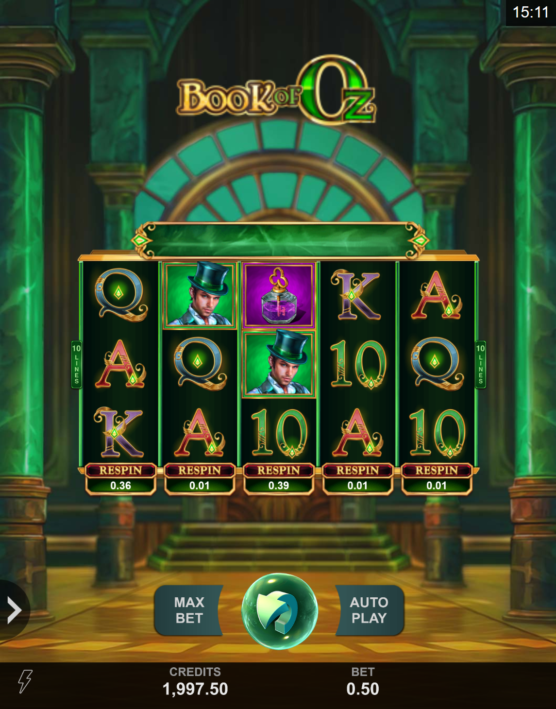 The new online casino slot Book of Oz being played on a tablet