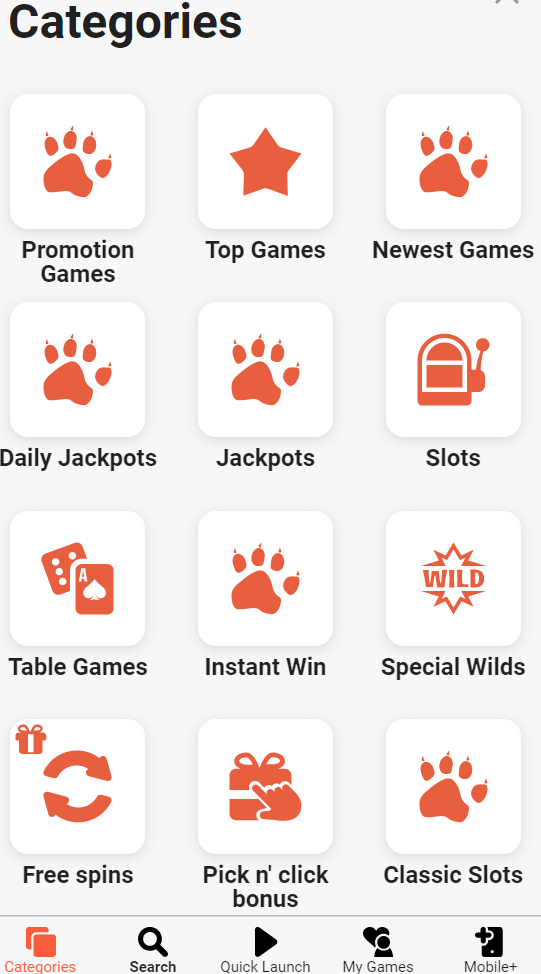 Casino Categories section on a mobile device at LeoVegas