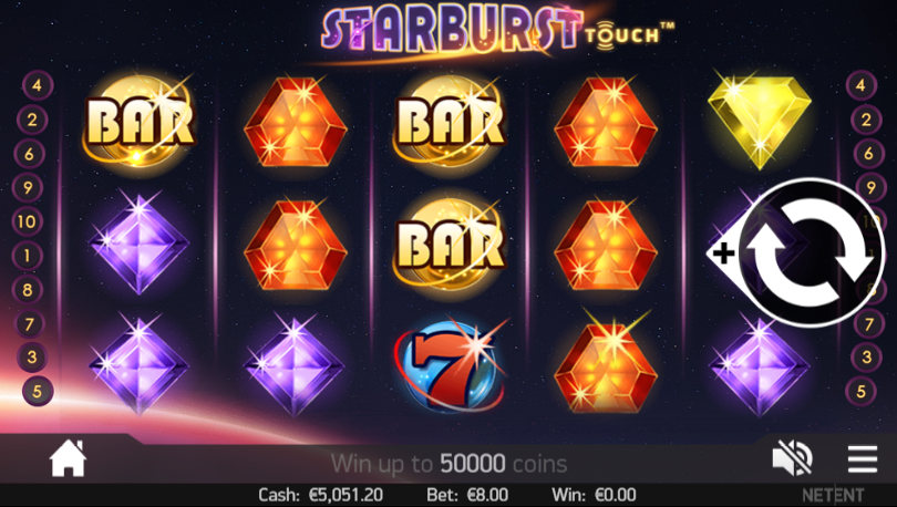 Starburst being played on mobile at the online casino LeoVegas