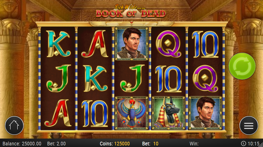 Book of Dead being played in the online casino at Casumo, looks good when played on mobile directly in the browser