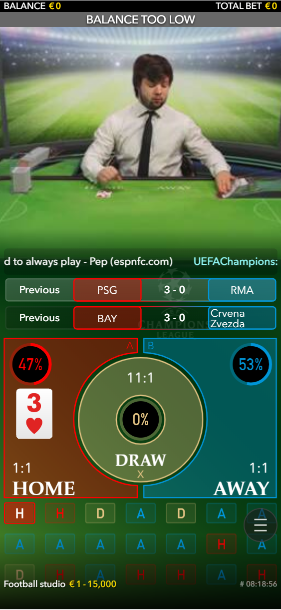 Football Studios being played live with a mobile at an online casino