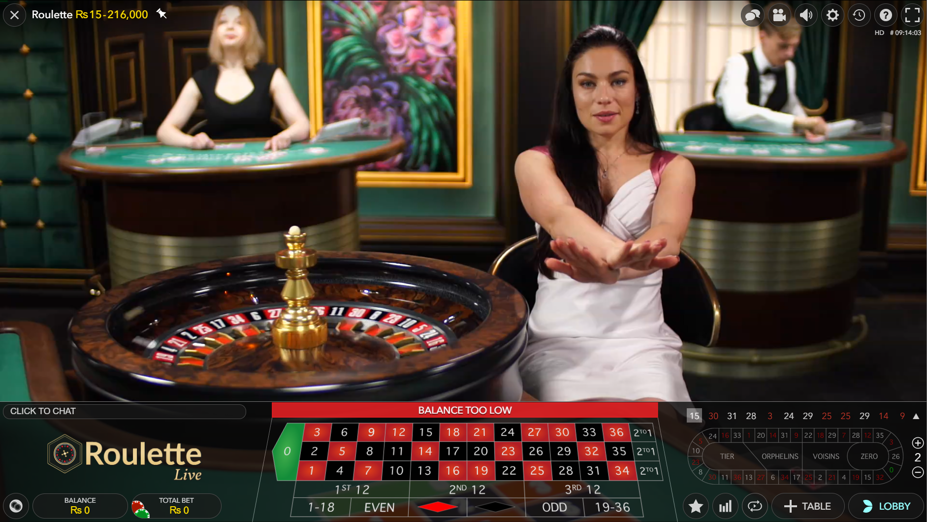 The most popular live casino game Roulette being played in the live casino at Dafabet