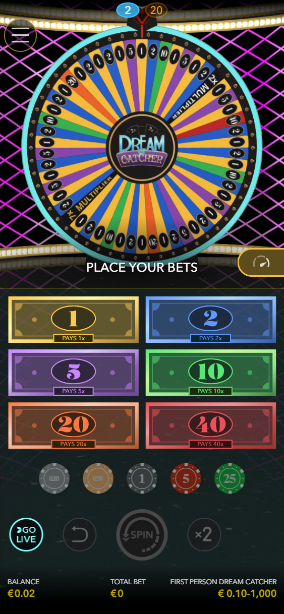 Dream Catcher being played live in a mobile browser at the online casino Rizk