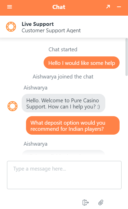 The live chat is great at Pure Casino, unfortunately it's not available 24/7