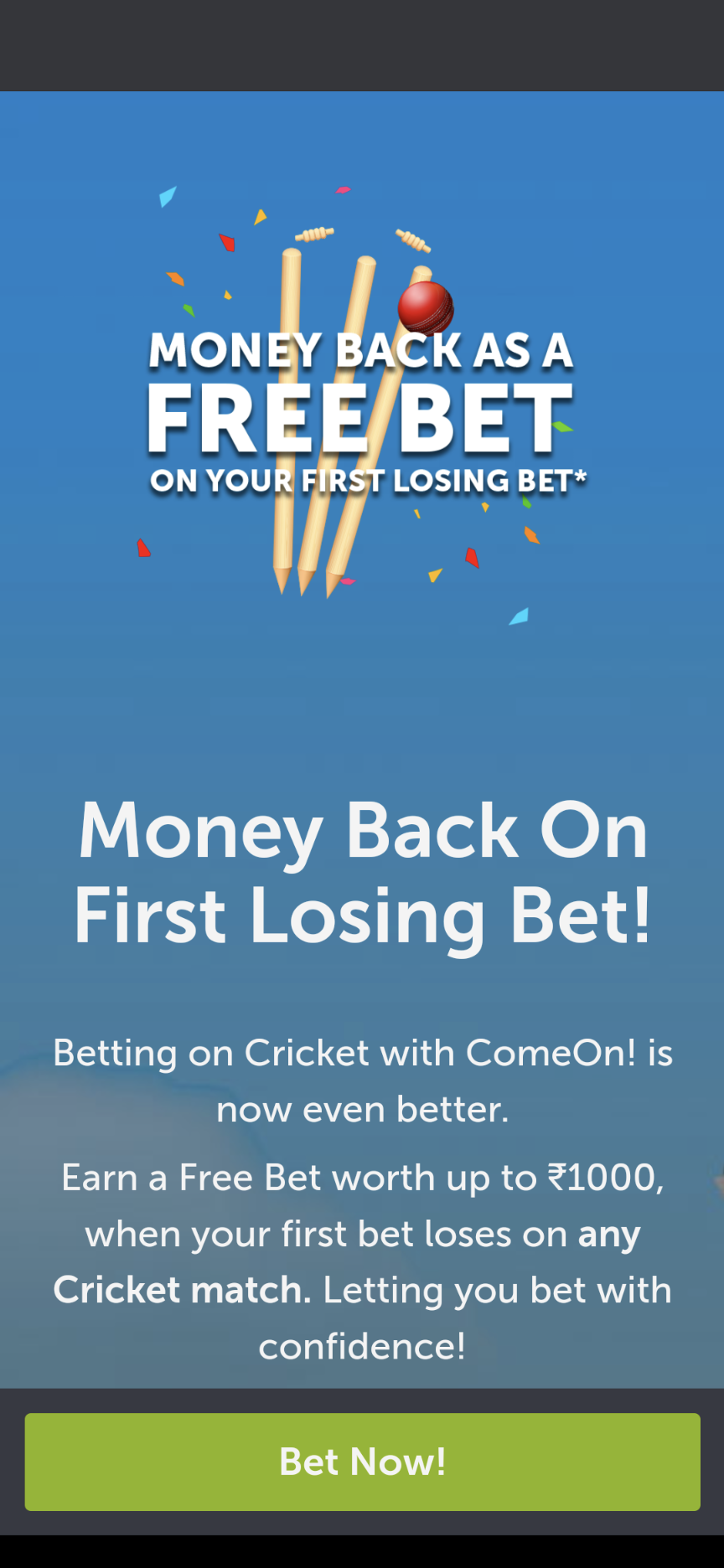 ComeOn Money Back As Free Bet Offer